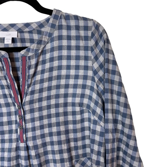 JJill Plaid Oversized Blouse Top Blue Gray Flowing Size Petite Small Long Sleeve - Picture 6 of 16